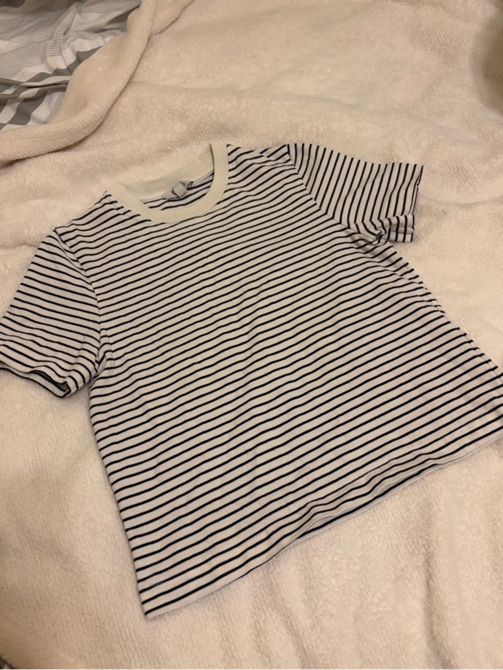COS White and Black Striped Short Sleeve Tee